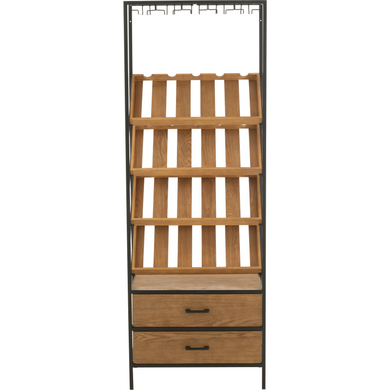 Grand Meuble bar industriel chic 2 tiroirs 4 range-bouteilles en Bois MDF Naturel Métal Noir Wines - 2
