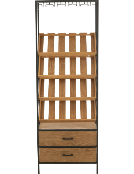 Grand Meuble bar industriel chic 2 tiroirs 4 range-bouteilles en Bois MDF Naturel Métal Noir Wines - 2