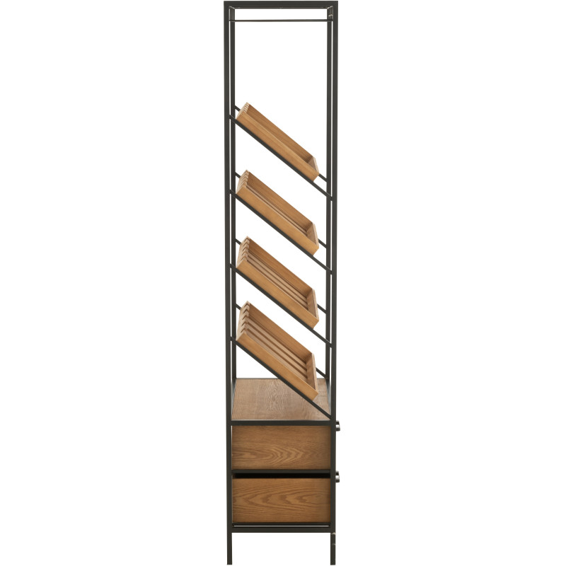 Grand Meuble bar industriel chic 2 tiroirs 4 range-bouteilles en Bois MDF Naturel Métal Noir Wines - 3