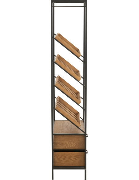 Grand Meuble bar industriel chic 2 tiroirs 4 range-bouteilles en Bois MDF Naturel Métal Noir Wines - 3