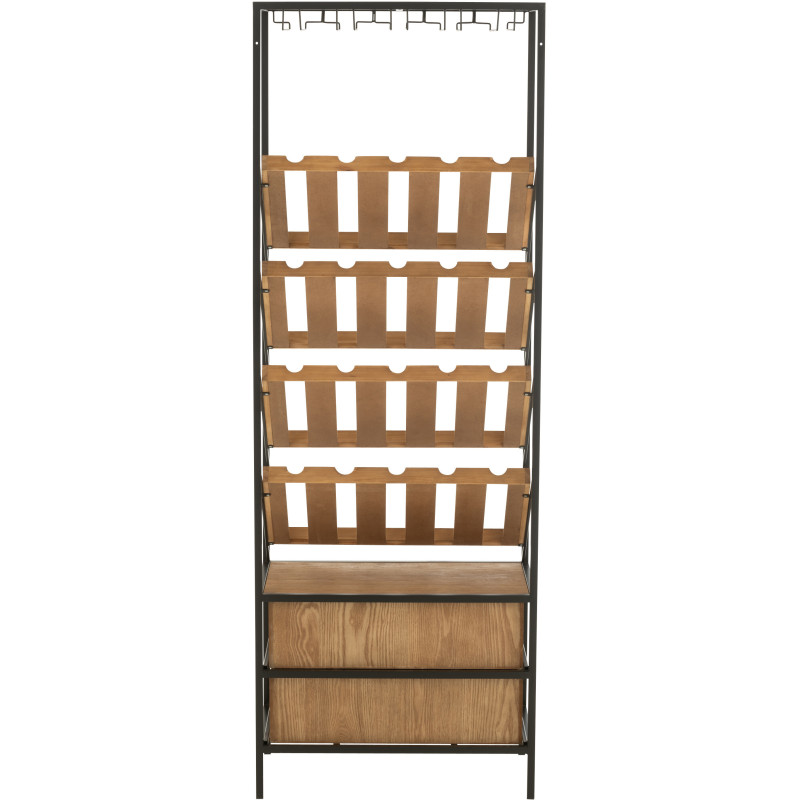 Grand Meuble bar industriel chic 2 tiroirs 4 range-bouteilles en Bois MDF Naturel Métal Noir Wines - 4