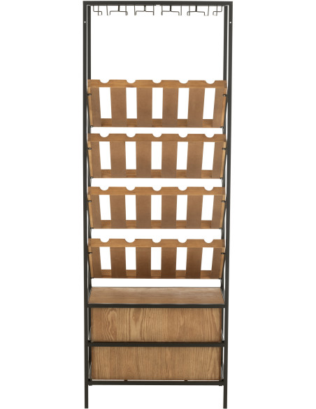 Grand Meuble bar industriel chic 2 tiroirs 4 range-bouteilles en Bois MDF Naturel Métal Noir Wines - 4