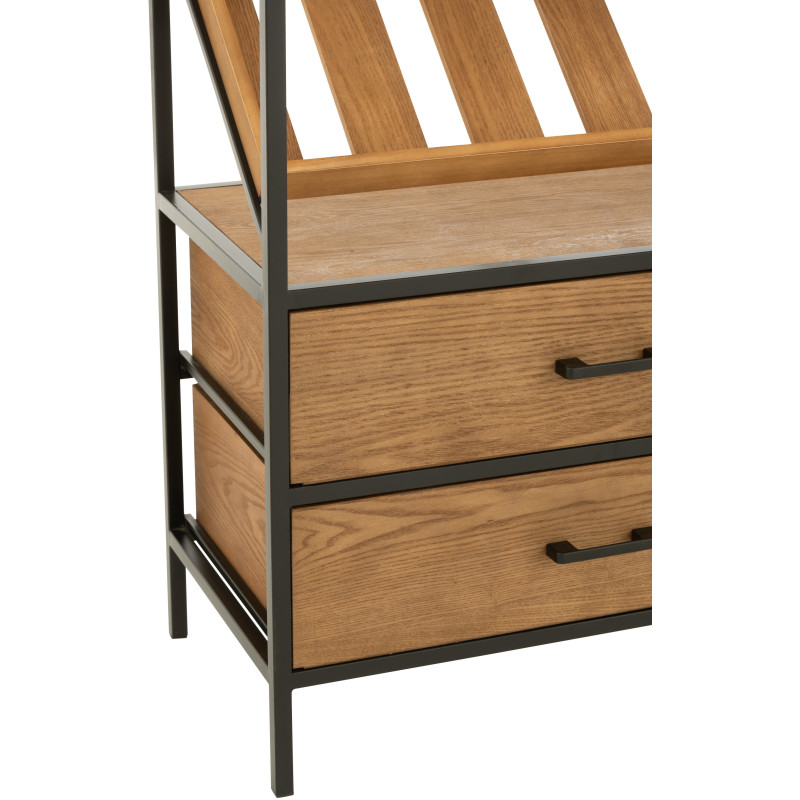 Grand Meuble bar industriel chic 2 tiroirs 4 range-bouteilles en Bois MDF Naturel Métal Noir Wines - 5