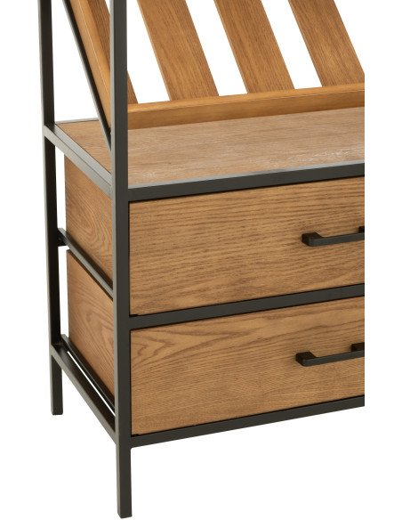 Grand Meuble bar industriel chic 2 tiroirs 4 range-bouteilles en Bois MDF Naturel Métal Noir Wines - 5