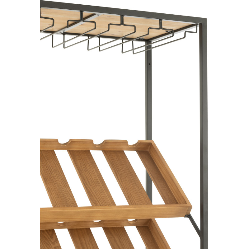 Grand Meuble bar industriel chic 2 tiroirs 4 range-bouteilles en Bois MDF Naturel Métal Noir Wines - 8