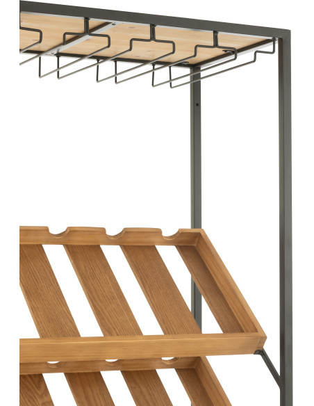 Grand Meuble bar industriel chic 2 tiroirs 4 range-bouteilles en Bois MDF Naturel Métal Noir Wines - 8