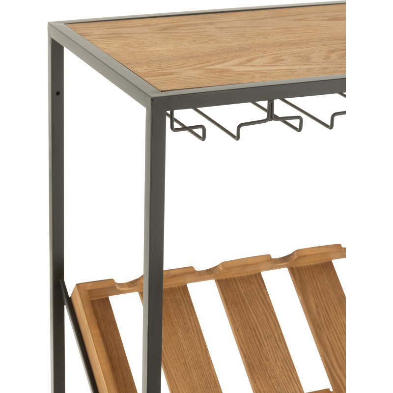 Grand Meuble bar industriel chic 2 tiroirs 4 range-bouteilles en Bois MDF Naturel Métal Noir Wines - 9