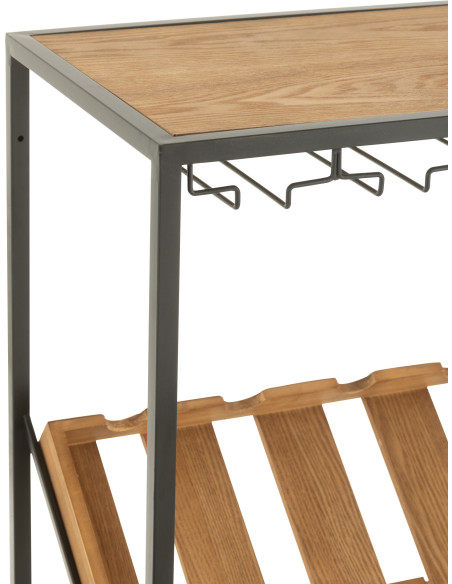 Grand Meuble bar industriel chic 2 tiroirs 4 range-bouteilles en Bois MDF Naturel Métal Noir Wines - 9