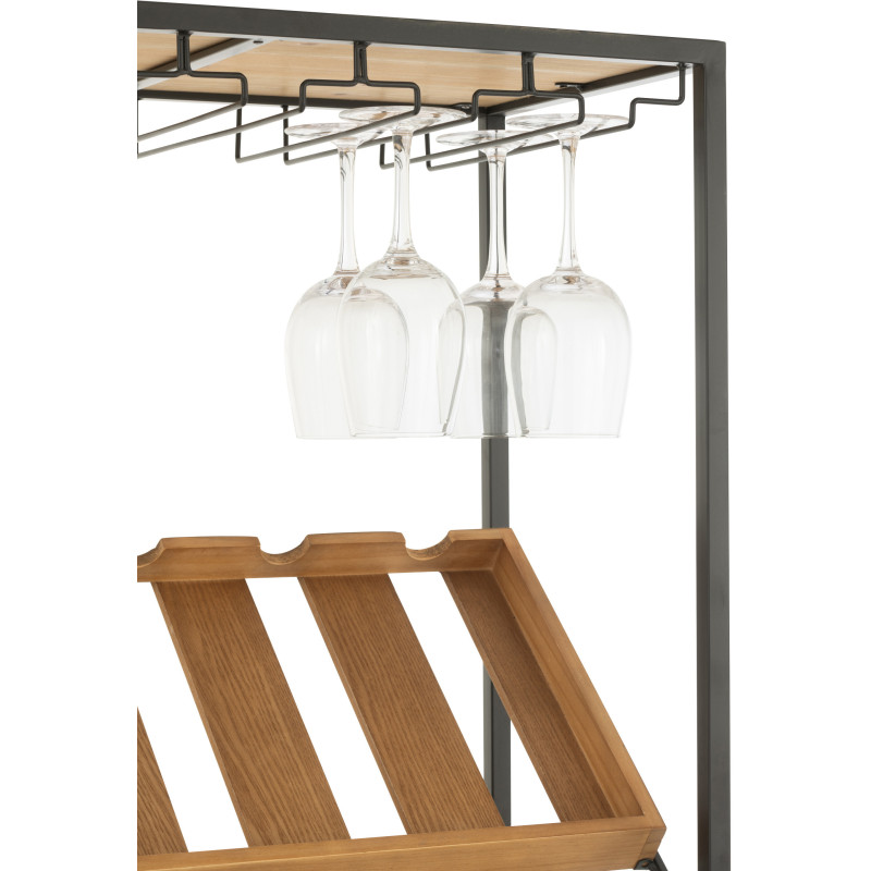 Grand Meuble bar industriel chic 2 tiroirs 4 range-bouteilles en Bois MDF Naturel Métal Noir Wines - 10