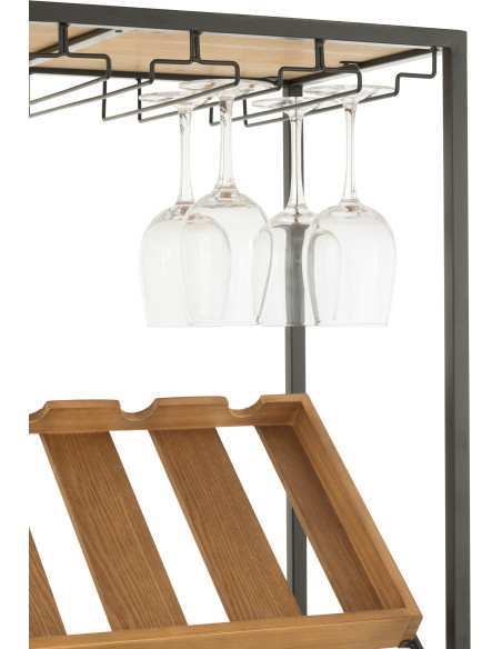 Grand Meuble bar industriel chic 2 tiroirs 4 range-bouteilles en Bois MDF Naturel Métal Noir Wines - 10