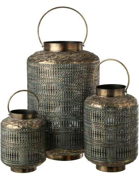 Grande Lanterne à bougie style antique Hauteur 65 cm en Métal Bronze Ethnikio - 5