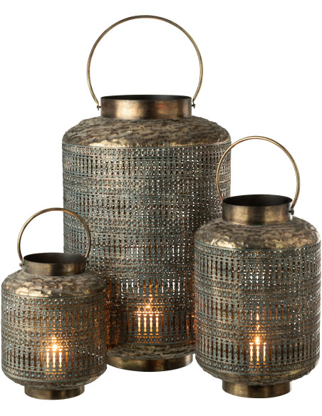 Grande Lanterne à bougie style antique Hauteur 65 cm en Métal Bronze Ethnikio - 6