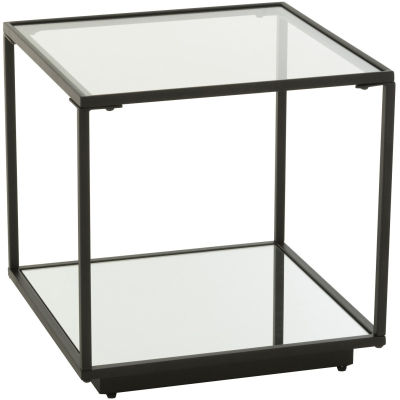 Table basse moderne Carrée 1 étagère en Métal Noir Verre Transparent Miroir Kozy - 1
