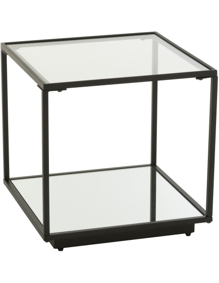 Table basse moderne Carrée 1 étagère en Métal Noir Verre Transparent Miroir Kozy - 1