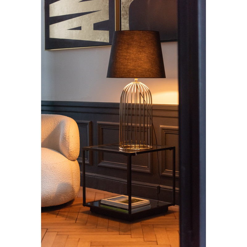 Table basse moderne Carrée 1 étagère en Métal Noir Verre Transparent Miroir Kozy - 2