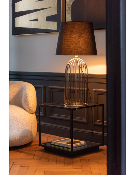 Table basse moderne Carrée 1 étagère en Métal Noir Verre Transparent Miroir Kozy - 2