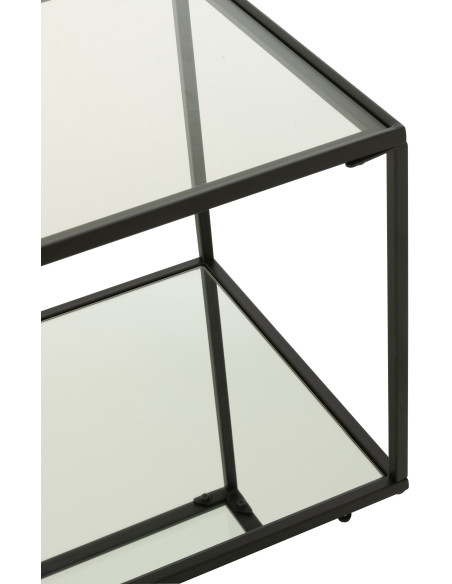 Table basse moderne Carrée 1 étagère en Métal Noir Verre Transparent Miroir Kozy - 5