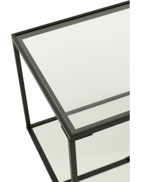 Table basse moderne Carrée 1 étagère en Métal Noir Verre Transparent Miroir Kozy - 6