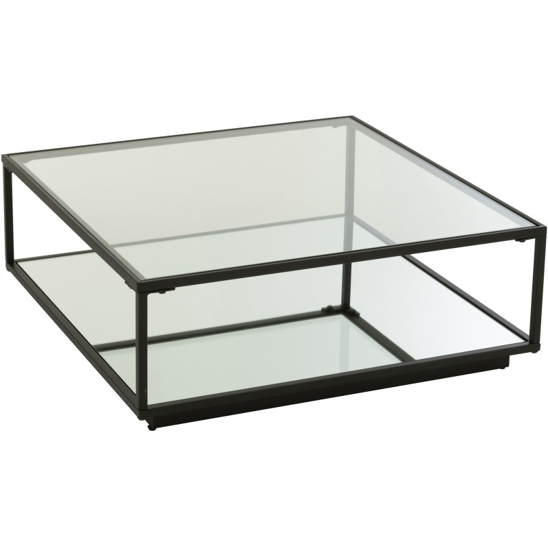 Grande Table basse moderne Carrée 1 étagère en Métal Noir Verre Transparent Miroir Kozy J-Line - 1