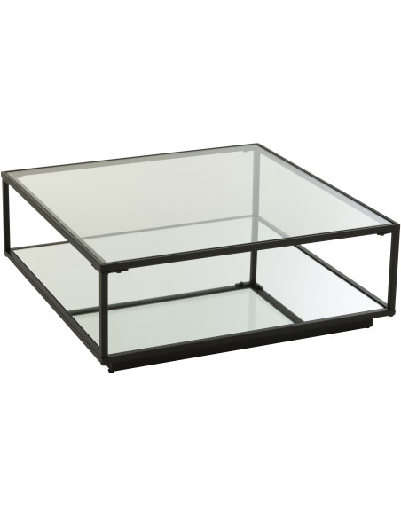Grande Table basse moderne Carrée 1 étagère en Métal Noir Verre Transparent Miroir Kozy J-Line - 1