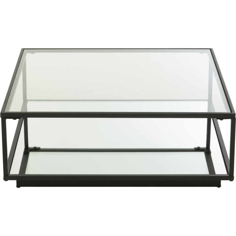 Grande Table basse moderne Carrée 1 étagère en Métal Noir Verre Transparent Miroir Kozy J-Line - 3