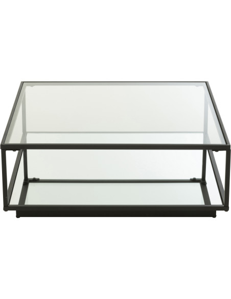 Grande Table basse moderne Carrée 1 étagère en Métal Noir Verre Transparent Miroir Kozy J-Line - 3