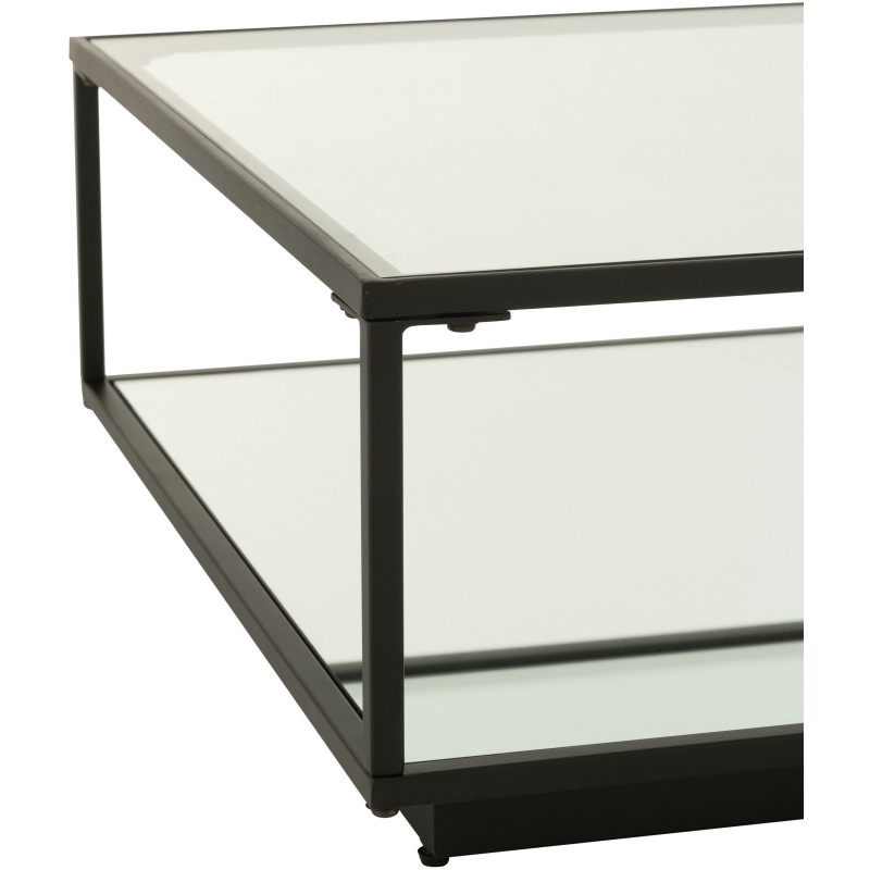 Grande Table basse moderne Carrée 1 étagère en Métal Noir Verre Transparent Miroir Kozy J-Line - 4