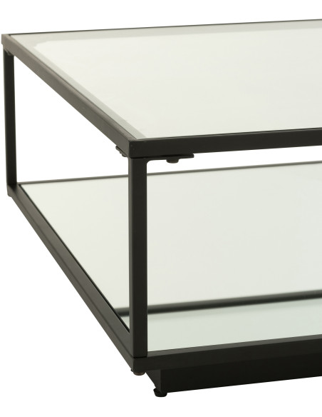 Grande Table basse moderne Carrée 1 étagère en Métal Noir Verre Transparent Miroir Kozy J-Line - 4