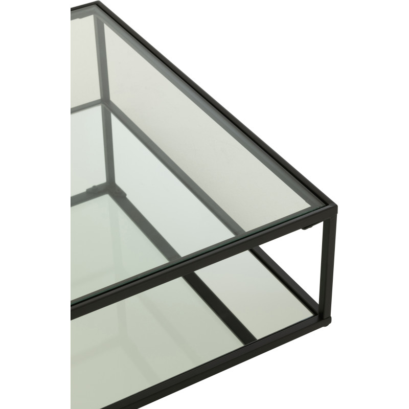 Grande Table basse moderne Carrée 1 étagère en Métal Noir Verre Transparent Miroir Kozy J-Line - 5
