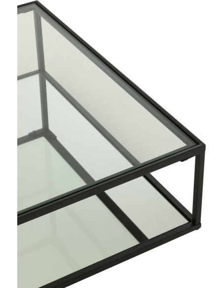 Grande Table basse moderne Carrée 1 étagère en Métal Noir Verre Transparent Miroir Kozy J-Line - 5