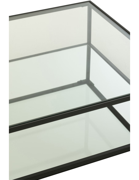 Grande Table basse moderne Carrée 1 étagère en Métal Noir Verre Transparent Miroir Kozy J-Line - 6
