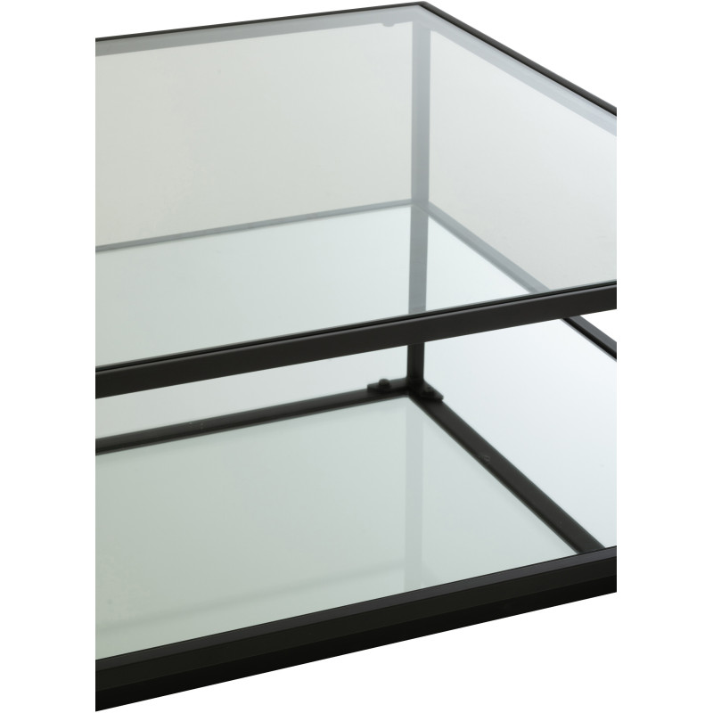 Grande Table basse moderne Carrée 1 étagère en Métal Noir Verre Transparent Miroir Kozy J-Line - 7