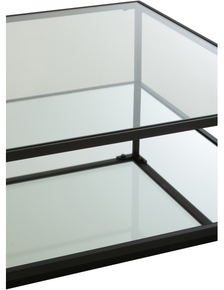 Grande Table basse moderne Carrée 1 étagère en Métal Noir Verre Transparent Miroir Kozy J-Line - 7
