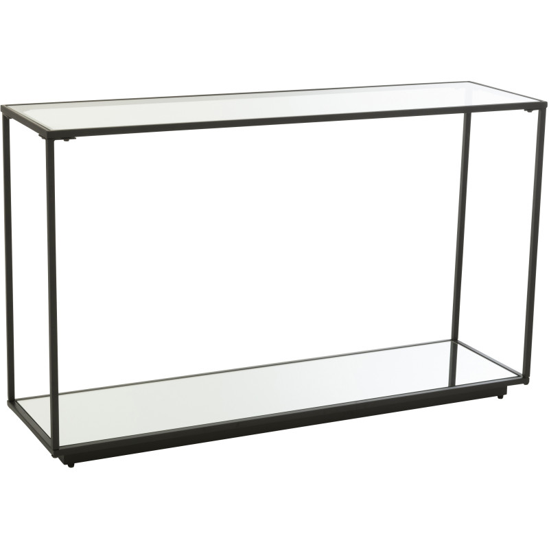 Console moderne Rectangulaire 1 étagère en Métal Noir Verre Transparent Miroir Kozy J-Line - 1