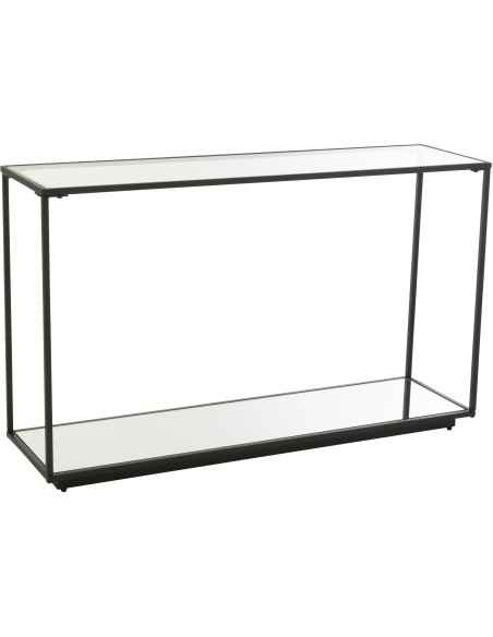 Console moderne Rectangulaire 1 étagère en Métal Noir Verre Transparent Miroir Kozy J-Line - 1