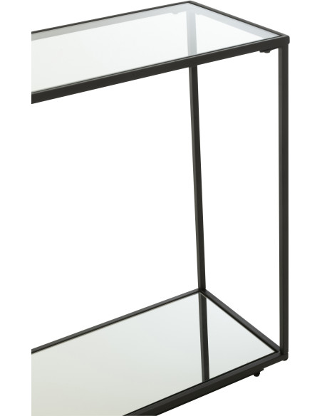 Console moderne Rectangulaire 1 étagère en Métal Noir Verre Transparent Miroir Kozy J-Line - 6
