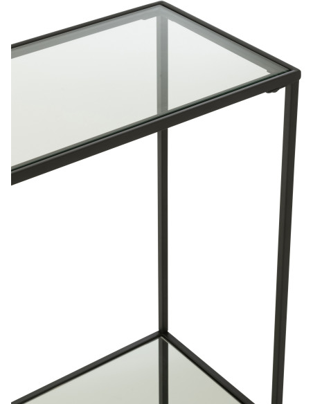 Console moderne Rectangulaire 1 étagère en Métal Noir Verre Transparent Miroir Kozy J-Line - 7