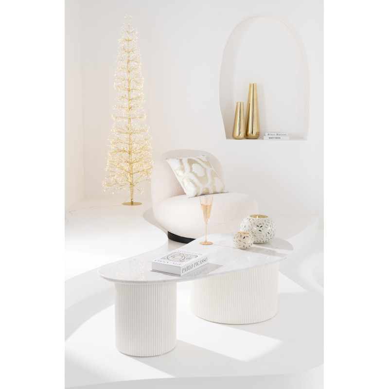 Grande Table basse moderne chic Organique en Marbre Blanc Bois MDF Blanc Snowli - 2