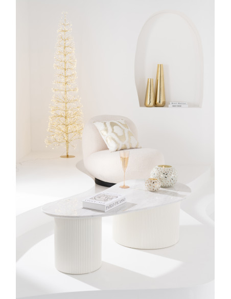 Grande Table basse moderne chic Organique en Marbre Blanc Bois MDF Blanc Snowli - 2