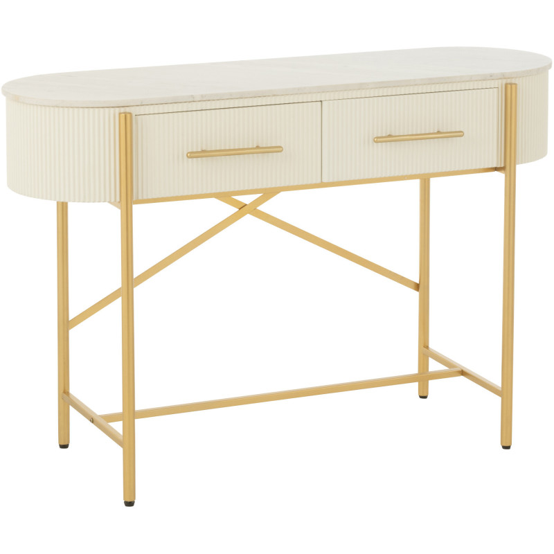 Console moderne chic Ovale 2 tiroirs en Marbre Blanc Bois MDF Métal Doré Wisteria - 1