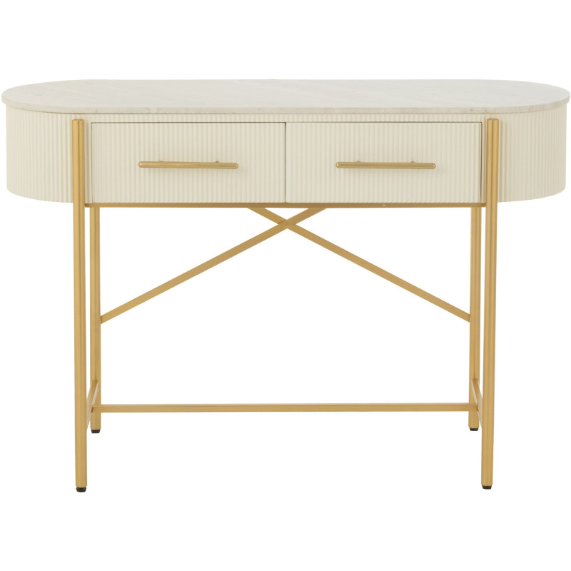 Console moderne chic Ovale 2 tiroirs en Marbre Blanc Bois MDF Métal Doré Wisteria - 3