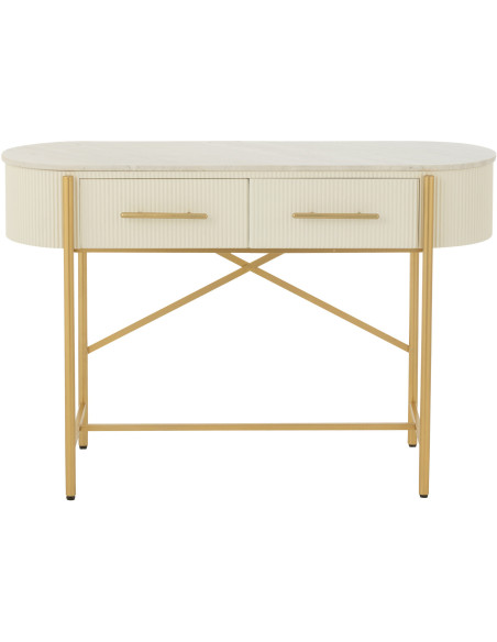 Console moderne chic Ovale 2 tiroirs en Marbre Blanc Bois MDF Métal Doré Wisteria - 3