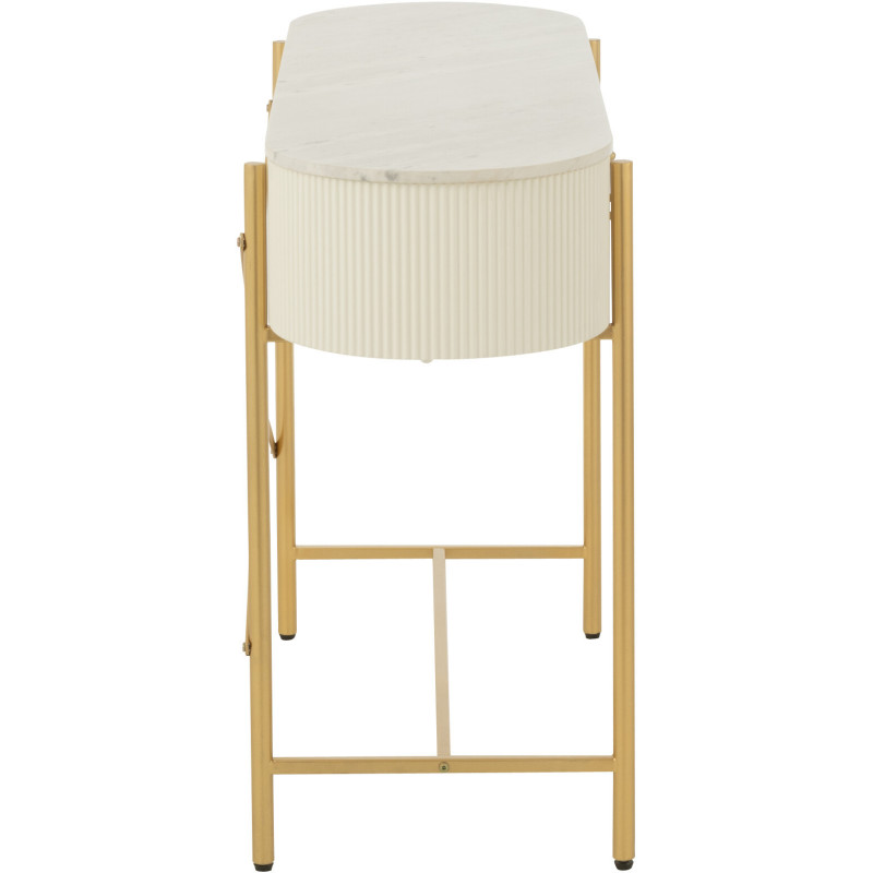 Console moderne chic Ovale 2 tiroirs en Marbre Blanc Bois MDF Métal Doré Wisteria - 4