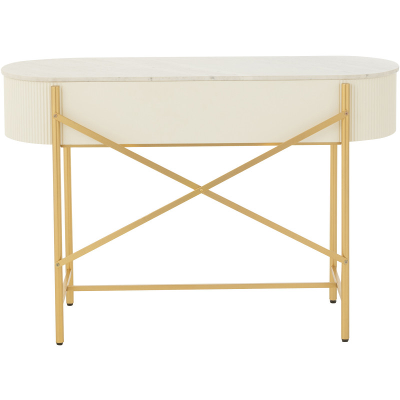 Console moderne chic Ovale 2 tiroirs en Marbre Blanc Bois MDF Métal Doré Wisteria - 5