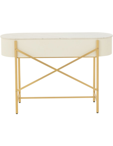 Console moderne chic Ovale 2 tiroirs en Marbre Blanc Bois MDF Métal Doré Wisteria - 5