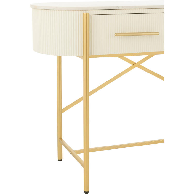 Console moderne chic Ovale 2 tiroirs en Marbre Blanc Bois MDF Métal Doré Wisteria - 6