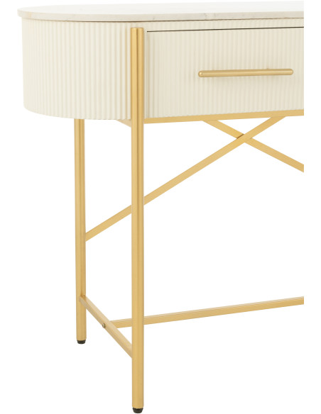 Console moderne chic Ovale 2 tiroirs en Marbre Blanc Bois MDF Métal Doré Wisteria - 6