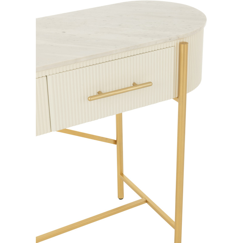 Console moderne chic Ovale 2 tiroirs en Marbre Blanc Bois MDF Métal Doré Wisteria - 7