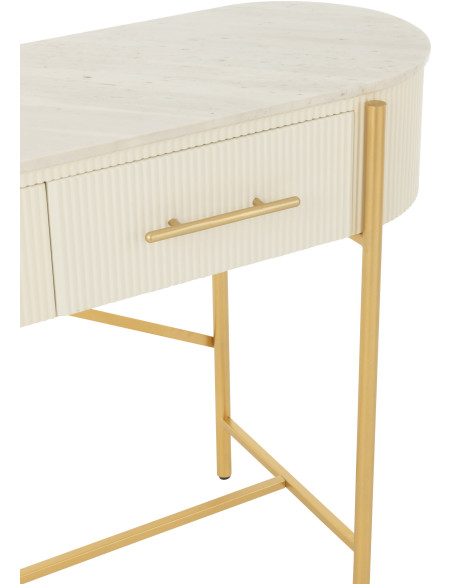 Console moderne chic Ovale 2 tiroirs en Marbre Blanc Bois MDF Métal Doré Wisteria - 7