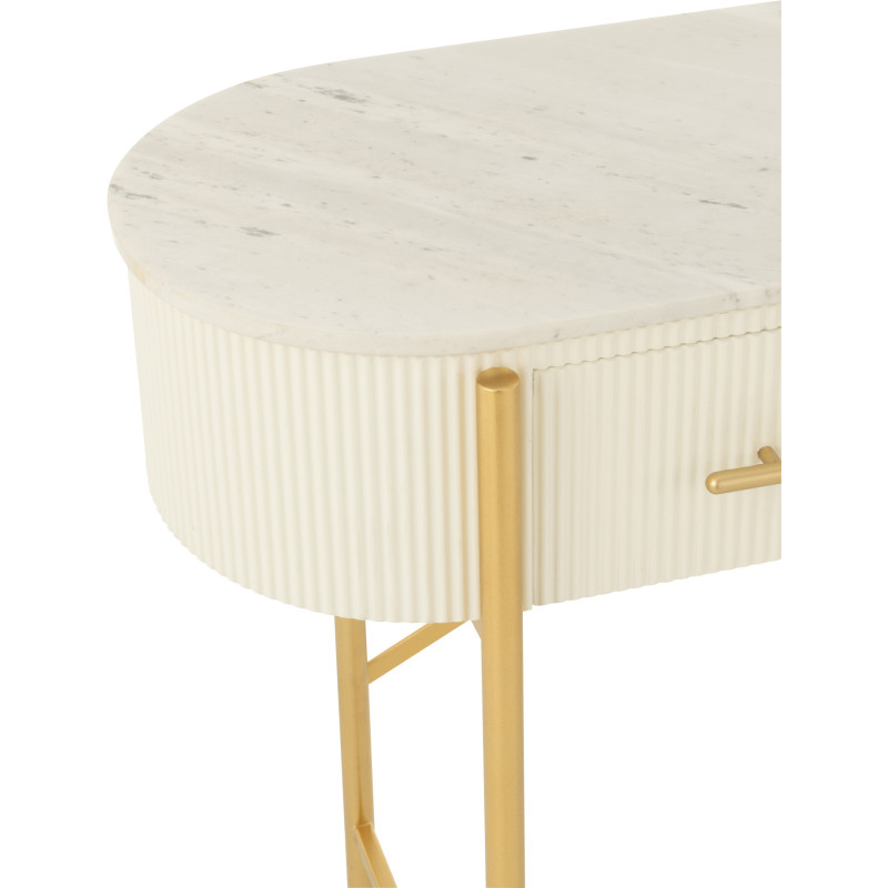 Console moderne chic Ovale 2 tiroirs en Marbre Blanc Bois MDF Métal Doré Wisteria - 8